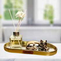 Kit Sala Decorativo difusor de ambientes aromático com Cerâmica e bandeja espelhada 25cm