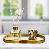 Kit Sala Decorativo difusor de ambientes aromático com Cerâmica e bandeja espelhada 25cm