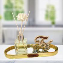 Kit Sala Decorativo difusor de ambientes aromático com Cerâmica e bandeja espelhada 25cm