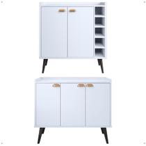 Kit Sala Jantar Cantinho Café Barzinho Aparador 3 Portas Pés Palito Buffet Adega Organizador Garrafas Retrô - Lojas RPM