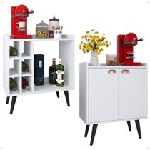 Kit Sala Jantar Cozinha Aparador Baden Adega Nicho Buffet Linea 2 Portas Puxador Concha Cantinho Café Branco - Lojas RPM