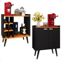 Kit Sala Jantar Cozinha Aparador Baden Adega Nicho Buffet Linea 2 Portas Puxador Concha Cantinho Café Preto/Cinamomo - Lojas RPM