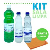 Kit sala limpa climpa - lustra moveis 500 + limpa vidros 500 + limpador perfumado 1l + flanela