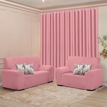 Kit Sala Liso Capa Sofá 2 e 3 Lugares 4 Capas Almofada Cortina 3M Conforto Estilo e Proteção