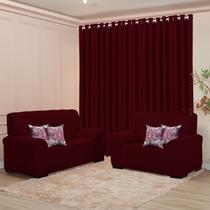 Kit Sala Liso Capa Sofá 2 e 3 Lugares 4 Capas Almofada Cortina 3M Conforto Estilo e Proteção