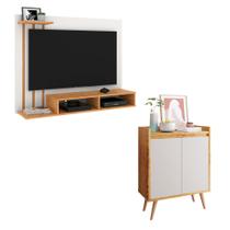 Kit Sala Painel para TV de até 48 Polegadas Dubai Com Nicho Off White com Nature e Aparador Buffet 2 Portas e 1 Prateleira Barthô Nature com Off White