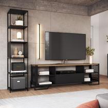 Kit Sala Rack com Gaveta e Estante em Aço Estilo Industrial