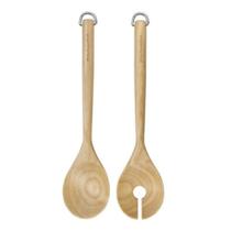 Kit Salada KitchenAid 2 Peças Madeira Bétula Ecológica Utensílios Cozinha Colher e Garfo para Servir Salada Natural Resistente