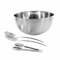 Kit Saladeira Inox 24cm com 3 Pegadores Multiúso Kit Saladeira Inox 24cm com 3 Pegadores Multiúso