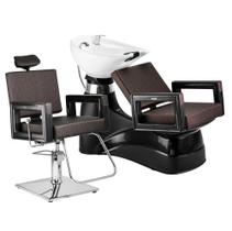 Poltrona Cadeira Reclinável Barbeiro Maquiagem Salão Dompel - Marrom Tabaco  Barber Square