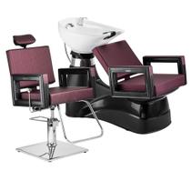 Kit Salão Cadeira Hidráulica + Lavatório com Cuba Reclinável Dompel Roxo