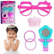 Kit Salao de Beleza 5 Peças Rosa - Infantil Espelho Oculos Pulseiras Coroa - PANAMI Kit Salao de Beleza 5 Peças Rosa - Infantil Espelho Oculos Pulseiras Coroa - PANAMI