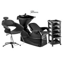 Kit Salão de Beleza Dompel com Cadeira Primma Lavatório Reclinável e Carrinho Auxiliar Kit Salão de Beleza Dompel com Cadeira Primma Lavatório Reclinável e Carrinho Auxiliar