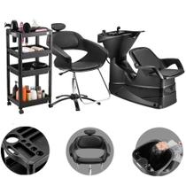 Kit Salão de Beleza Lavatório Champ + Cadeira Primma + Carrinho Auxiliar Junior - Dompel