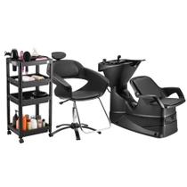 Kit Salão de Beleza Lavatório Champ + Cadeira Primma + Carrinho Auxiliar Junior - Dompel