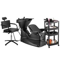Kit Salão de Beleza Lavatório Champ + Cadeira Titan Manual + Carrinho Auxiliar Junior - Dompel