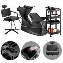Kit Salão de Beleza Lavatório Champ + Cadeira Titan Manual + Carrinho Auxiliar Junior - Dompel Kit Salão de Beleza Lavatório Champ + Cadeira Titan Manual + Carrinho Auxiliar Junior - Dompel