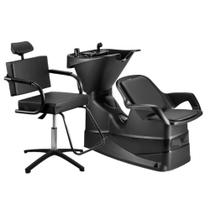 Kit Salão de Beleza Lavatório Champ Preto + Cadeira Titan Manual Preto - Dompel