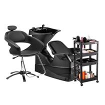 Kit Salão de Beleza Lavatório Reclinável Champ + Cadeira Primma + Carrinho Auxiliar Junior - Dompel
