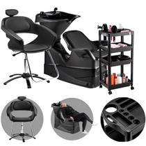 Kit Salão de Beleza Lavatório Reclinável Champ + Cadeira Primma + Carrinho Auxiliar Junior - Dompel