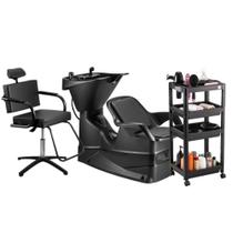 Kit Salão de Beleza Lavatório Reclinável Champ + Cadeira Titan + Carrinho Auxiliar Junior - Dompel