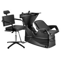 Kit Salão de Beleza Lavatório Reclinável Champ Preto + Cadeira Titan Manual Preto - Dompel