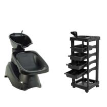 kit salão preto lavatorio ágata + carrinho cabeleireiro