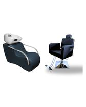 Kit Salão1 Lavatório Confort plus Cuba Porcelana 1 Cadeira Reclinável Hidráulica Cor Preto Acetinado