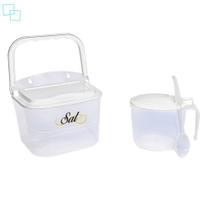Kit Saleiro com Tampa e Alça 1kg e Açucareiro de Mesa com Colher de Plástico para Cozinha Nitronplast