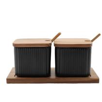Kit Saleiro E Açucareiro Multiuso Cerâmica Bambu PRETO