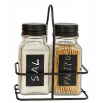 Kit Saleiro e Paliteiro de Vidro com Suporte de Aço Preto Em Casa Tem