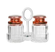 Kit saleiro e pimenteiro com suporte em acrilico gold rose 50ml Kit saleiro e pimenteiro com suporte em acrilico gold rose 50ml