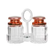 Kit Saleiro e Pimenteiro Com Suporte Em Acrílico Gold Rose
