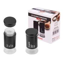 Kit Saleiro E Pimenteiro Preto 2 Peças Condimentos Temperos
