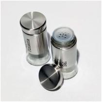 Kit Saleiro Pimenteiro 2 Pçs Aço Inox Vidro Tempero Pimenta Cozinha Peças Dispenser Porta Sal Redondo Un Pote Black