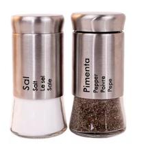 Kit Saleiro Pimenteiro 2 Peças Condimento Tempero Inox Vidro