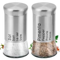 Kit Saleiro Pimenteiro 2 Peças Em Aço Inox Premium
