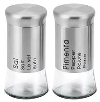 Kit Saleiro Pimenteiro 2 Peças Inox Vidro Premium Kit Saleiro Pimenteiro 2 Peças Inox Vidro Premium