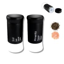 Kit Saleiro Pimenteiro Em Inox Vidro Porta Tempreros 2 Peças Conjunto Sal Pimenta Mesa Cozinha Preto - UnyHome