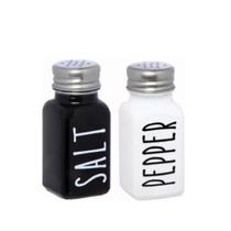 Kit Saleiro Pimenteiro Premium Vidro Sal Pimenta Inox 80ml Preto E Branco