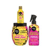 Kit Salon Line Cachos Dos Sonhos Multy Pink Fatal Cr.Pentear 1kg+Tônico 300ml+Óleo 50ml