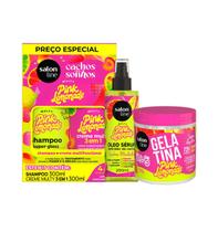 Kit Salon Line Cachos Dos Sonhos Pink Lemonade Sh+Cr Multy 300ml+Óleo 200ml+Gela 550g