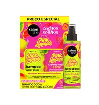 Kit Salon Line Cachos Dos Sonhos Pink Lemonade Sh+Cr Multy 300ml+Óleo Sérum 200ml