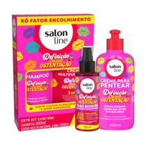 Kit Salon line Cachos e Ostentação Sh+Creme Multifuncional 300 ml+Óleo Booster 120ml+Creme de pentear 300ml