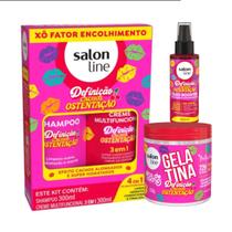 Kit Salon Line Cachos Ostentação Shampoo+Creme multifuncional 300 ml +Óleo Booster 120ml+Gelatina 550 g