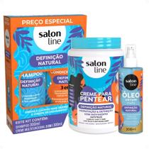 Kit Salon Line Definição Natural: Shampoo, Creme Multifuncional 300ml, Creme Para Pentear 1kg e Óleo Sérum Capilar 200ml