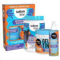 Kit Salon Line Definição Natural: Shampoo, Creme Multifuncional 300ml, Creme Para Pentear 1kg, Óleo Sérum 200ml e Gelatina Capilar 550g