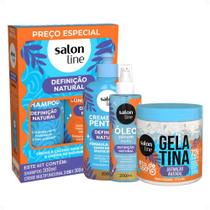 Kit Salon Line Definição Natural: Shampoo, Creme Multifuncional 300ml, Creme Para Pentear 300ml, Óleo Sérum 200ml e Gelatina Capilar 550g