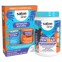 Kit Salon Line Definição Natural: Shampoo, Creme Multifuncional 300ml e Creme Para Pentear 1kg