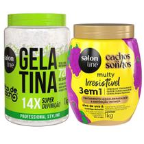 Kit Salon Line Gelatina 1kg + Creme 3 em 1 Cachos Dos Sonhos Multy Uva 1kg